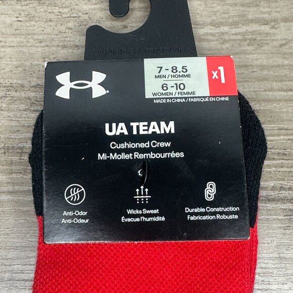 NWT UnderArmour UA Team Unisex Cushioned Crew Socks Size S/M (Red) - Picture 3 of 13